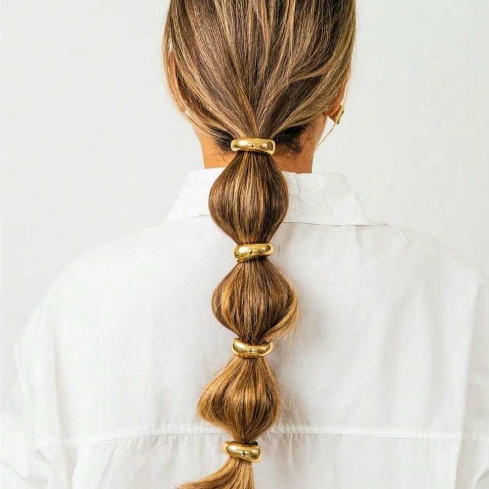 NEW -Set of 3 Women's Elegant Gold Metal Hair Ties